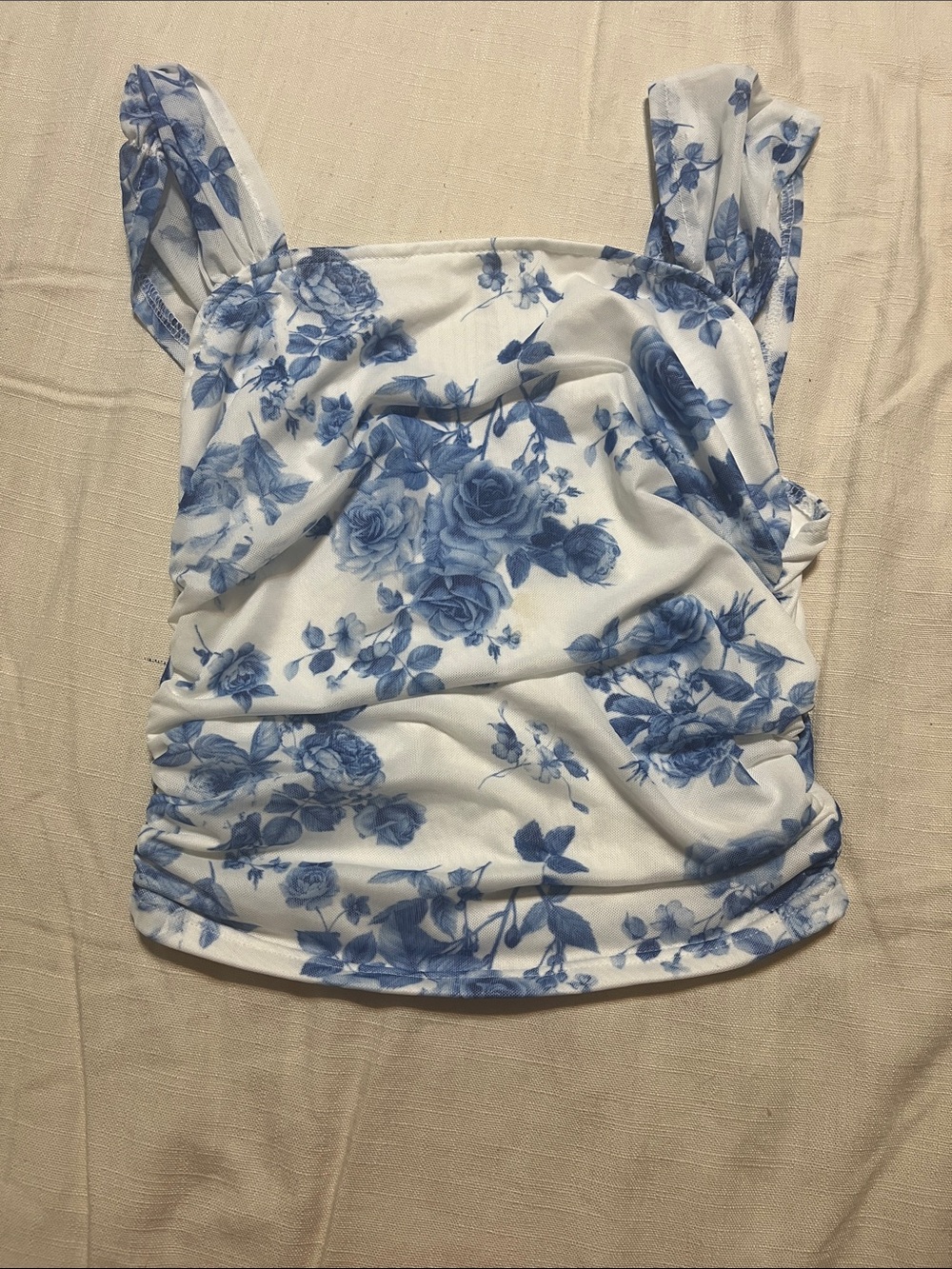 SHEIN White Tank Top with Blue Rose Print
